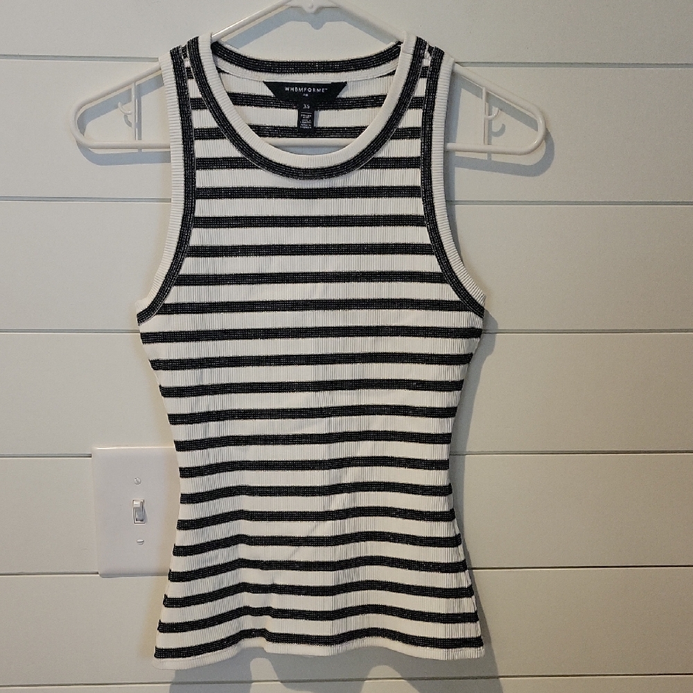 WHITE HOUSE BLACK MARKET WIDE RIB TANK TOP  XS  BLACK/WHITE/GOLD
